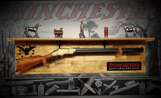 Walker Wood Gifts Gun Display Traditional 13 Star Eagle Winchester Aspen Lever Action Rifle Shelf Wall Display gift
