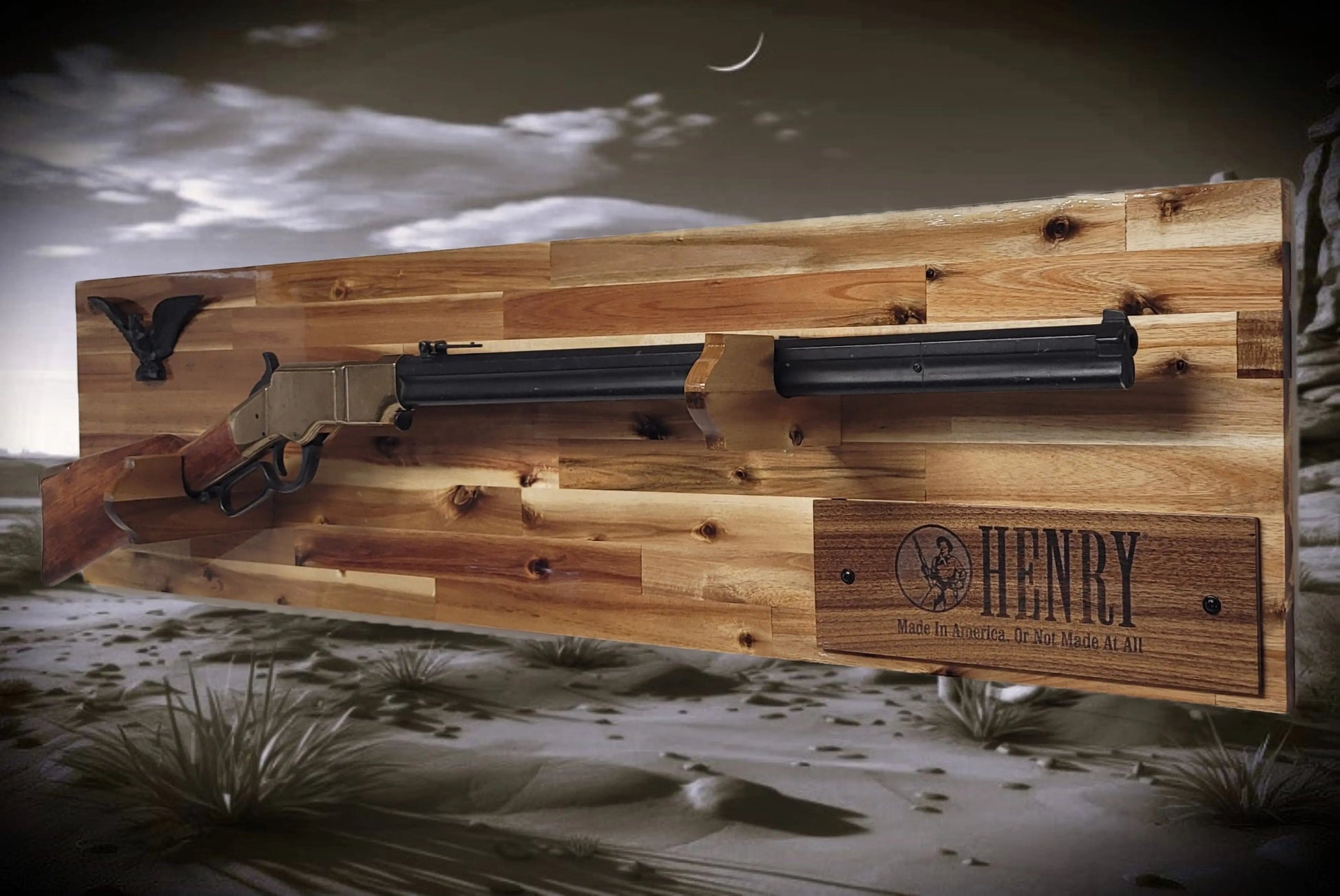 Walker Wood Gifts Gun Display Traditional Lever Action Henry Rifle Display Cabin Acacia Décor Collectors Gift