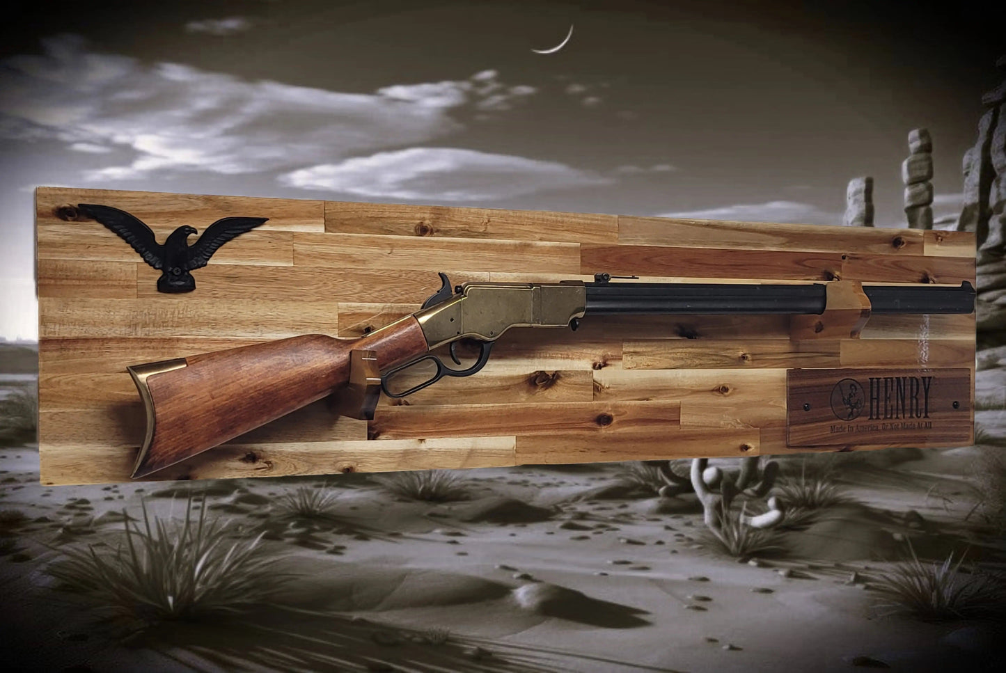Walker Wood Gifts Gun Display Traditional Lever Action Henry Rifle Display Cabin Acacia Décor Collectors Gift