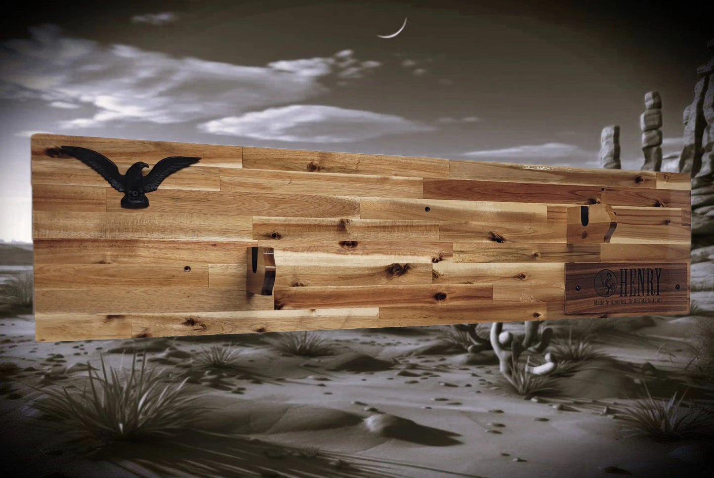 Walker Wood Gifts Gun Display Traditional Lever Action Henry Rifle Display Cabin Acacia Décor Collectors Gift