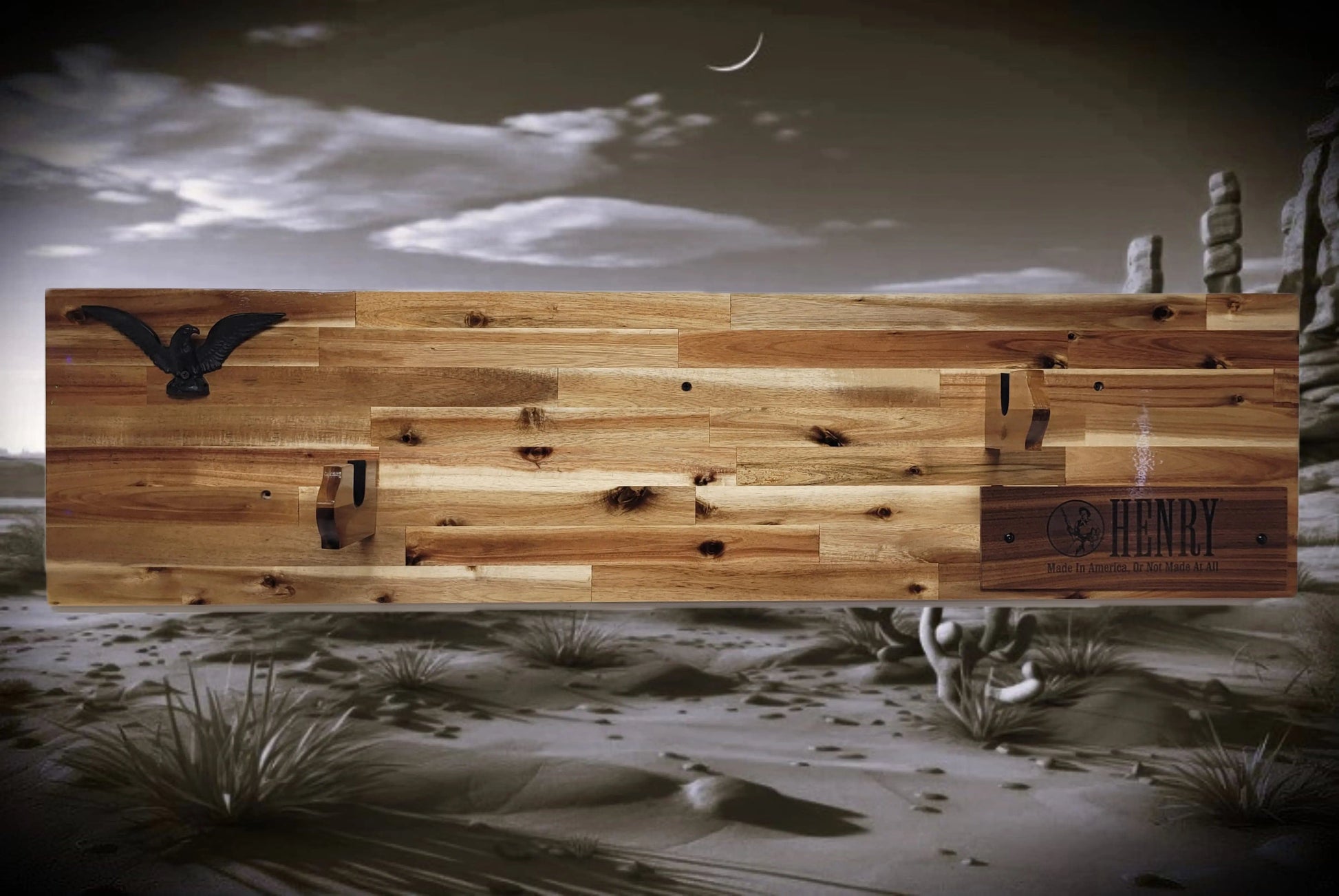 Walker Wood Gifts Gun Display Traditional Lever Action Henry Rifle Display Cabin Acacia Décor Collectors Gift