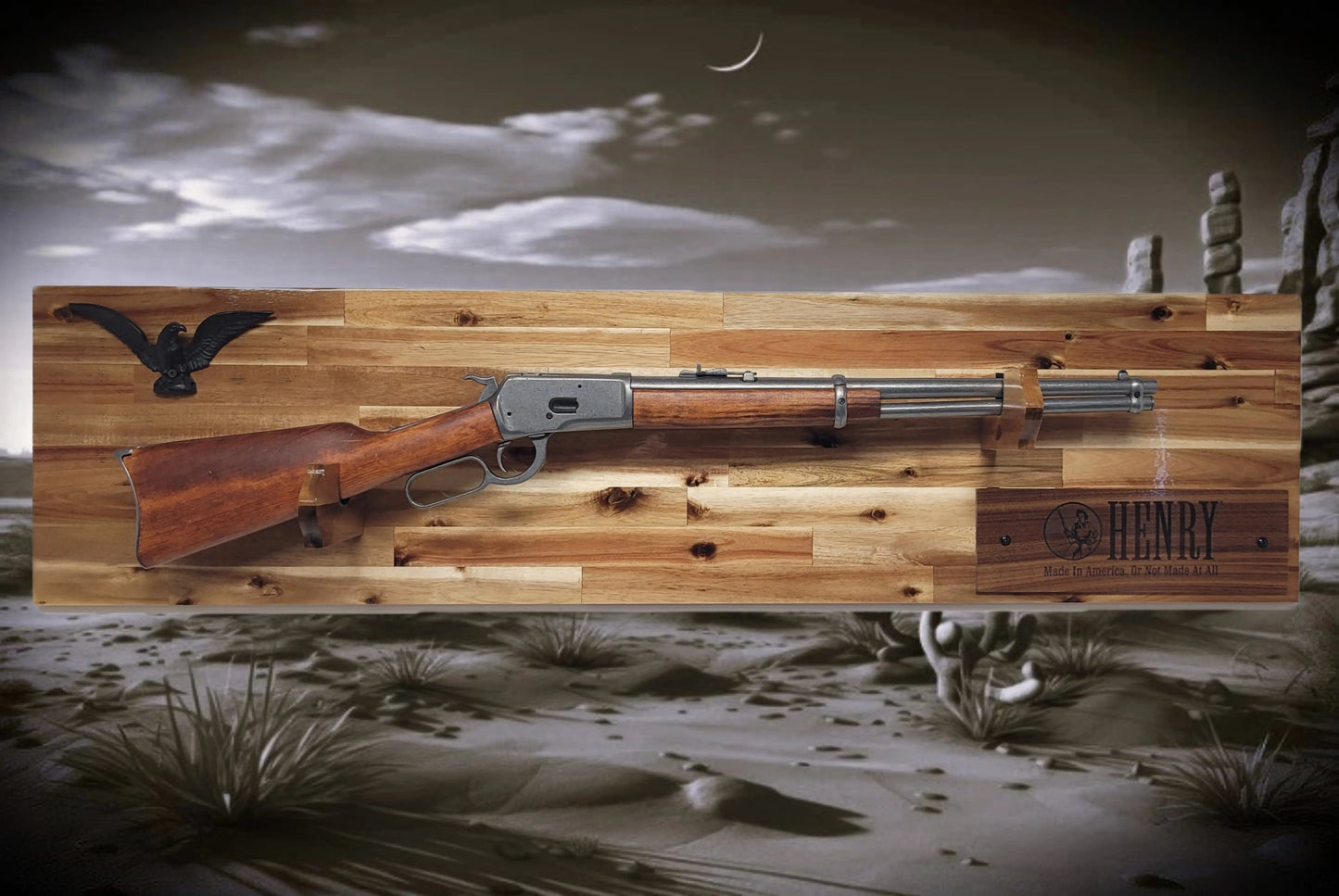 Walker Wood Gifts Gun Display Traditional Lever Action Henry Rifle Display Cabin Acacia Décor Collectors Gift