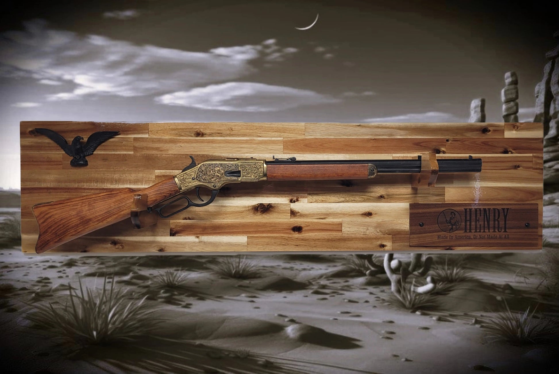 Walker Wood Gifts Gun Display Traditional Lever Action Henry Rifle Display Cabin Acacia Décor Collectors Gift