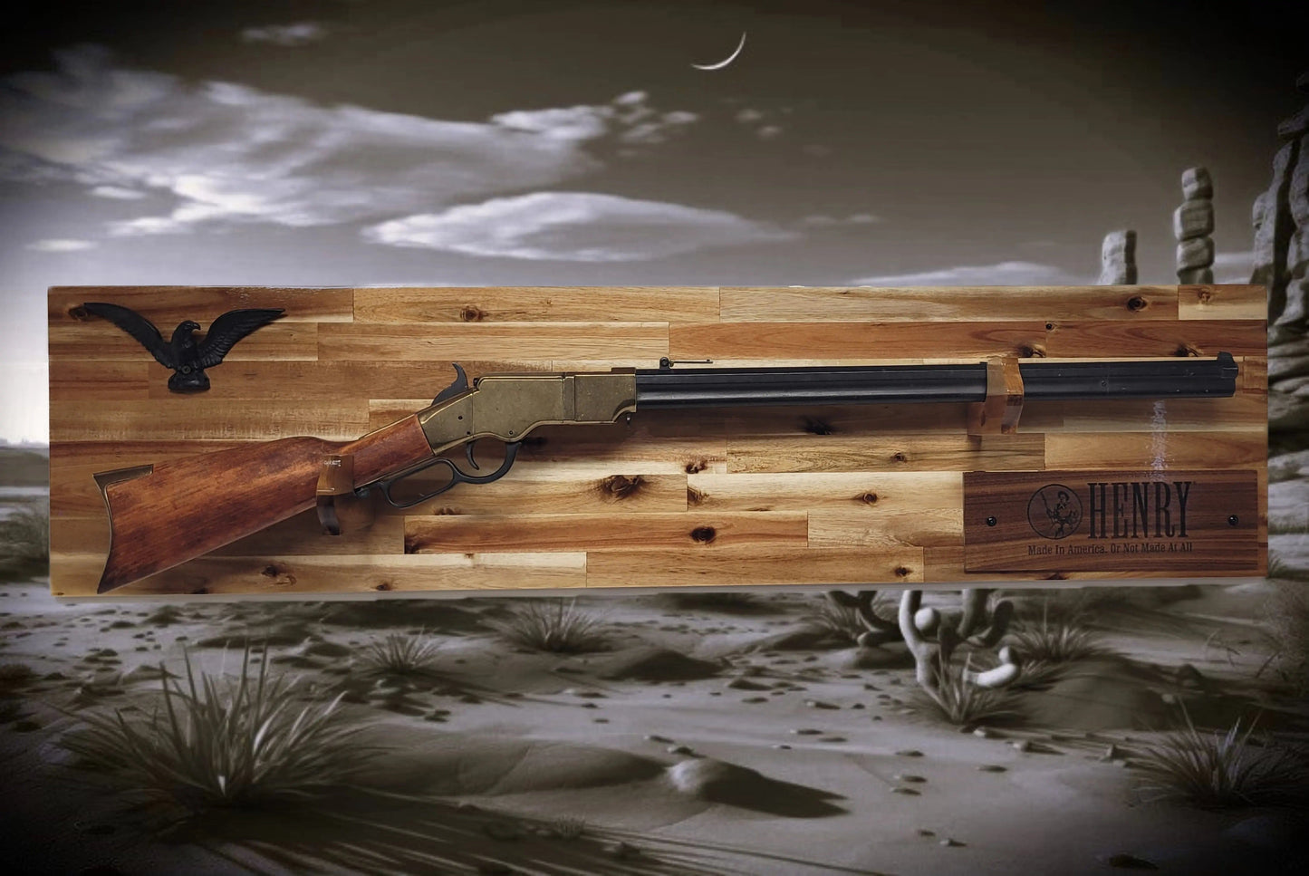 Walker Wood Gifts Gun Display Traditional Lever Action Henry Rifle Display Cabin Acacia Décor Collectors Gift