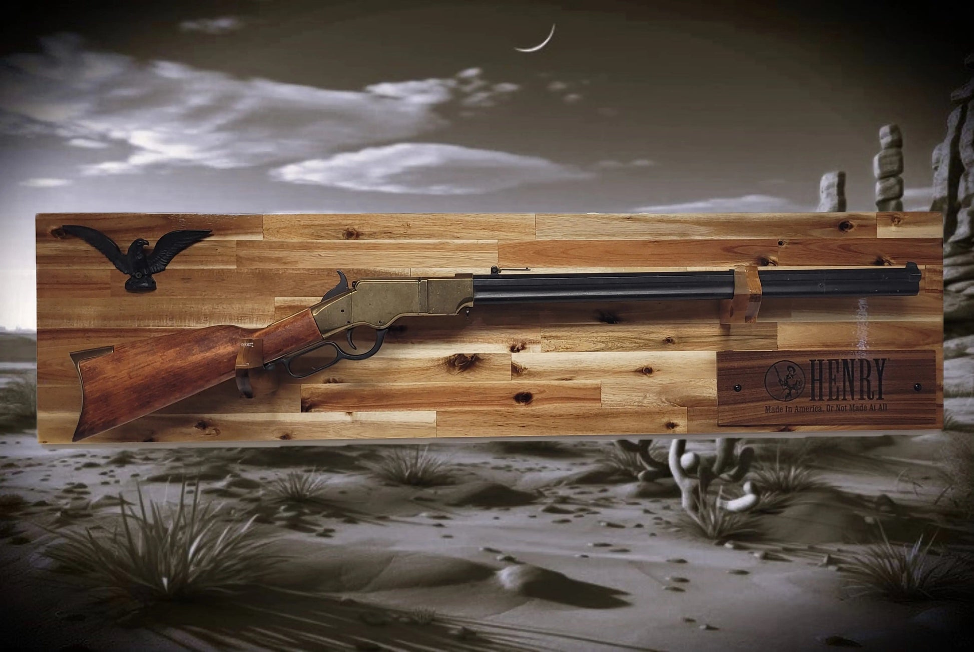 Walker Wood Gifts Gun Display Traditional Lever Action Henry Rifle Display Cabin Acacia Décor Collectors Gift