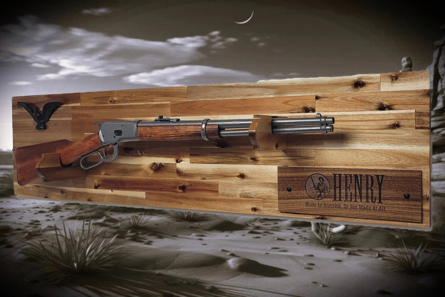 Walker Wood Gifts Gun Display Traditional Lever Action Henry Rifle Display Cabin Acacia Décor Collectors Gift