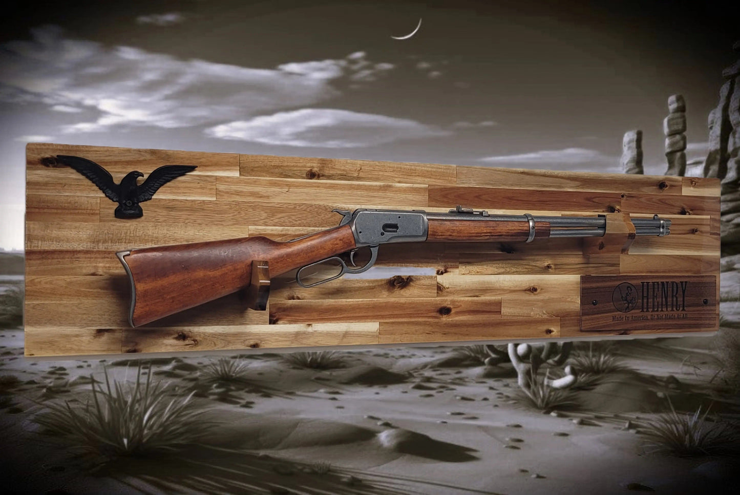 Walker Wood Gifts Gun Display Traditional Lever Action Henry Rifle Display Cabin Acacia Décor Collectors Gift