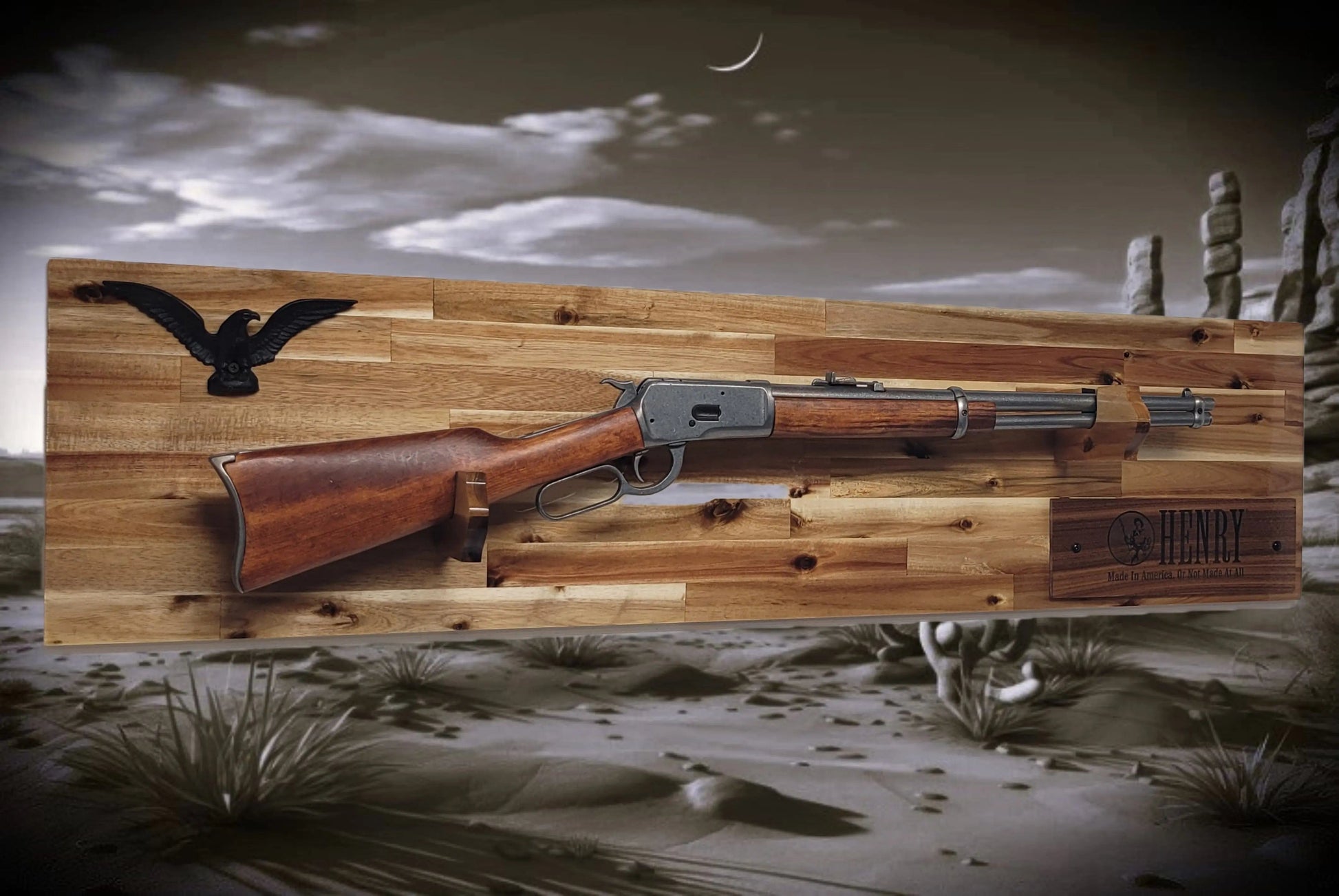 Walker Wood Gifts Gun Display Traditional Lever Action Henry Rifle Display Cabin Acacia Décor Collectors Gift
