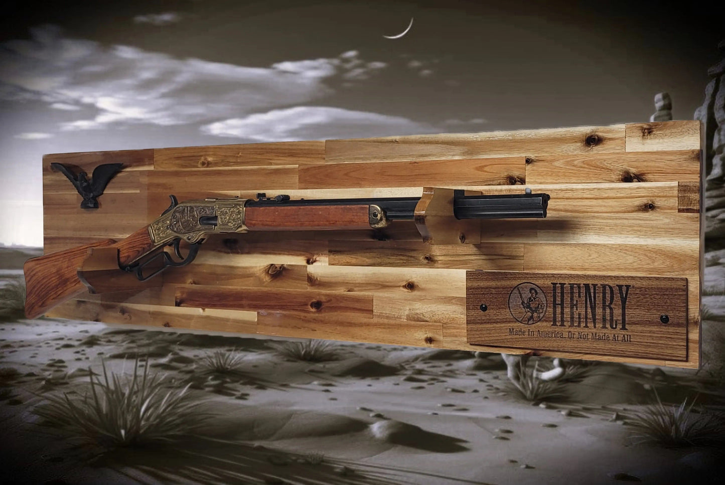 Walker Wood Gifts Gun Display Traditional Lever Action Henry Rifle Display Cabin Acacia Décor Collectors Gift