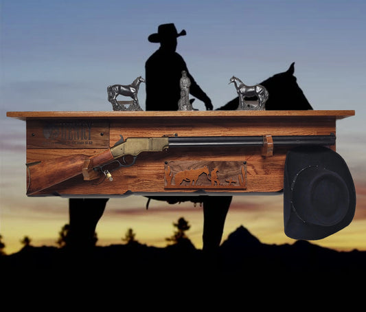 Walker Wood Gifts Gun Display Traditional Lever Action Henry Rifle Display Cabin Oak with Lock Collectors Gift