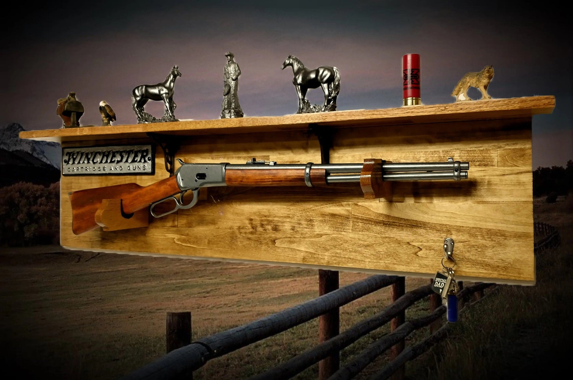 Walker Wood Gifts Gun Display Traditional Winchester Aspen Lever Action Rifle Shelf Wall Display Collector Decor Gift