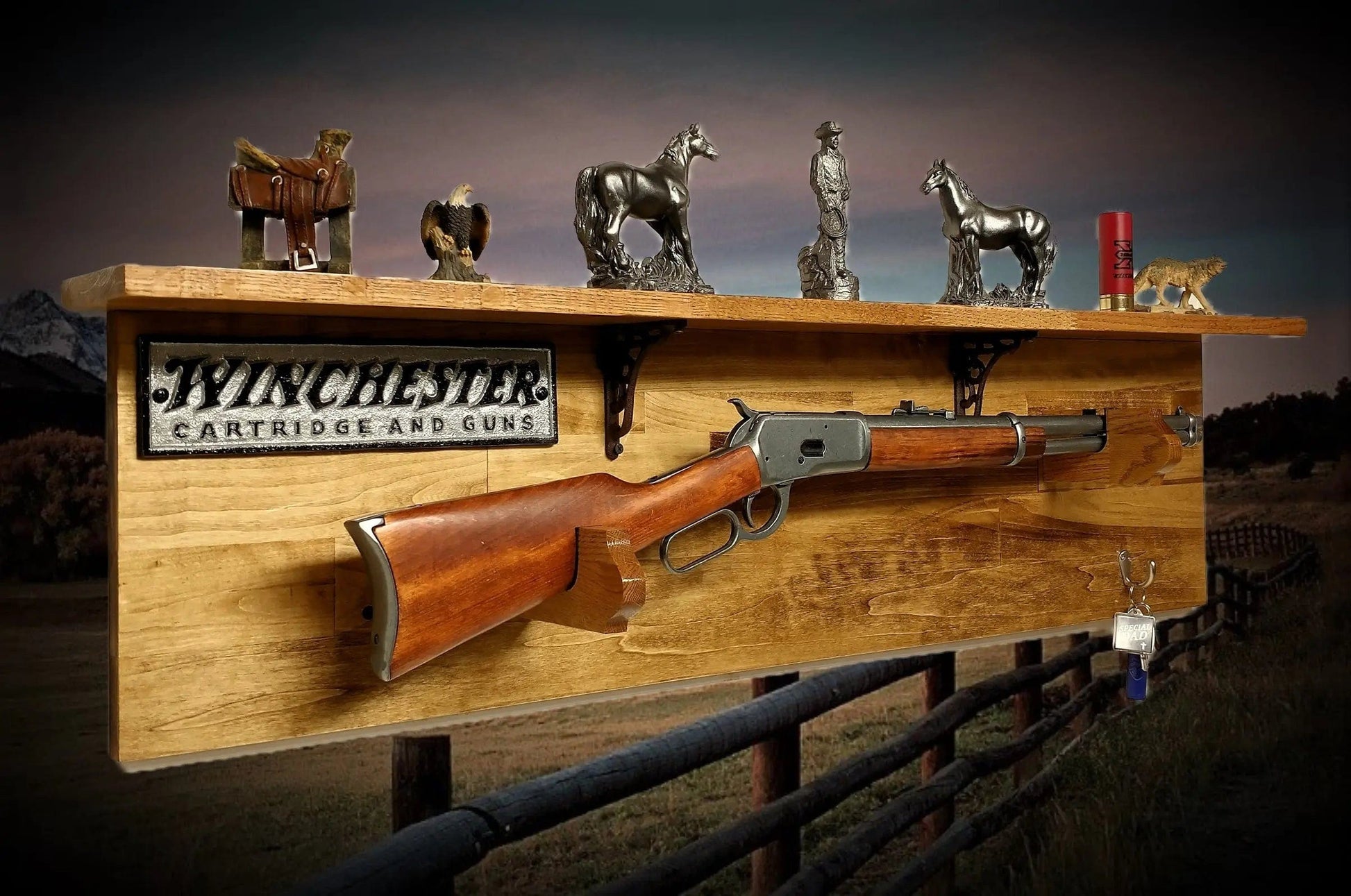Walker Wood Gifts Gun Display Traditional Winchester Aspen Lever Action Rifle Shelf Wall Display Collector Decor Gift