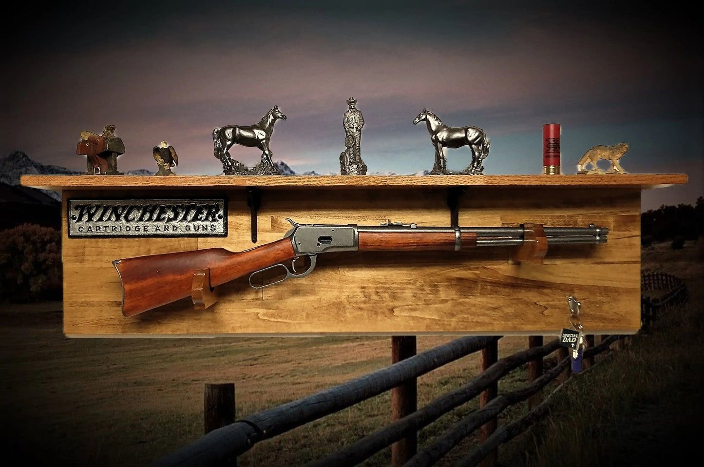 Walker Wood Gifts Gun Display Traditional Winchester Aspen Lever Action Rifle Shelf Wall Display Collector Decor Gift