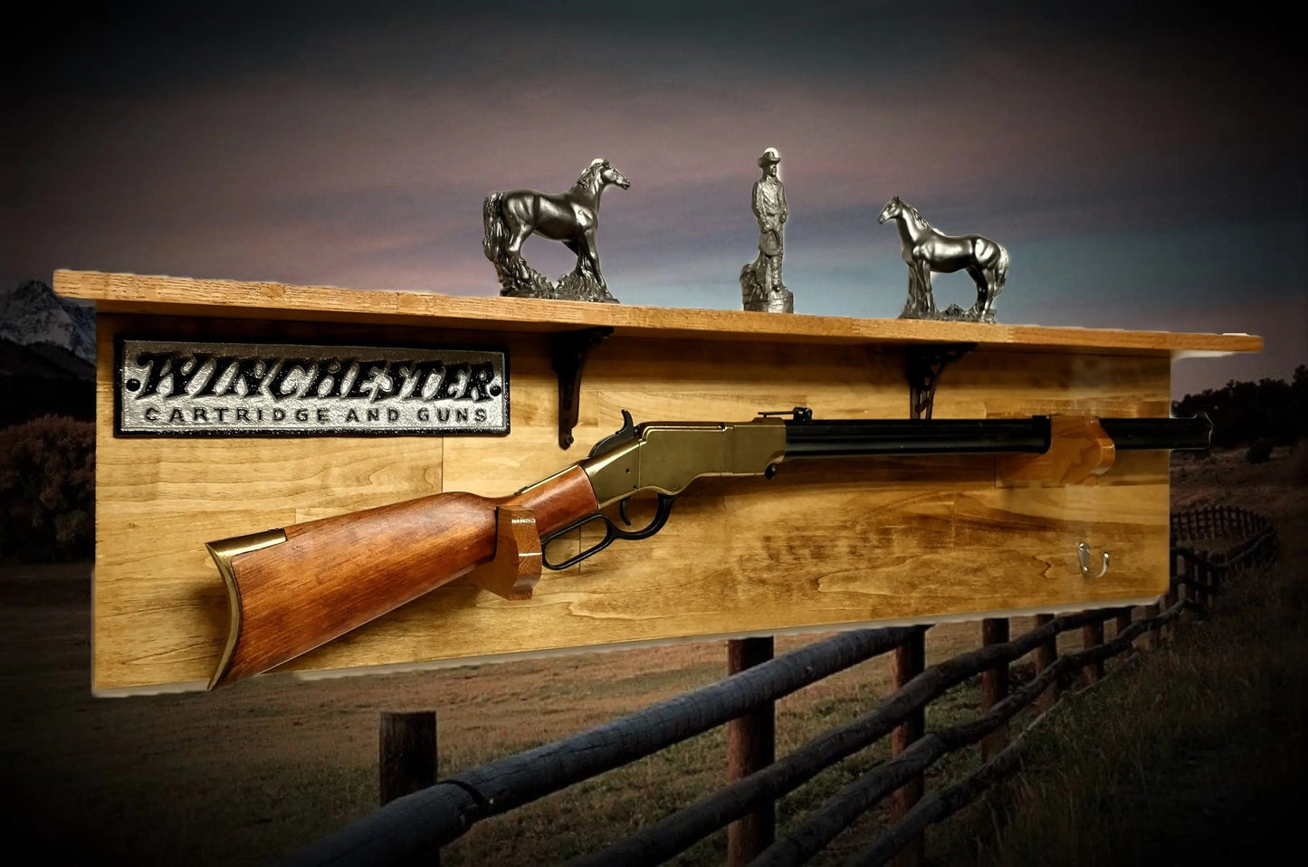 Walker Wood Gifts Gun Display Traditional Winchester Aspen Lever Action Rifle Shelf Wall Display Collector Decor Gift