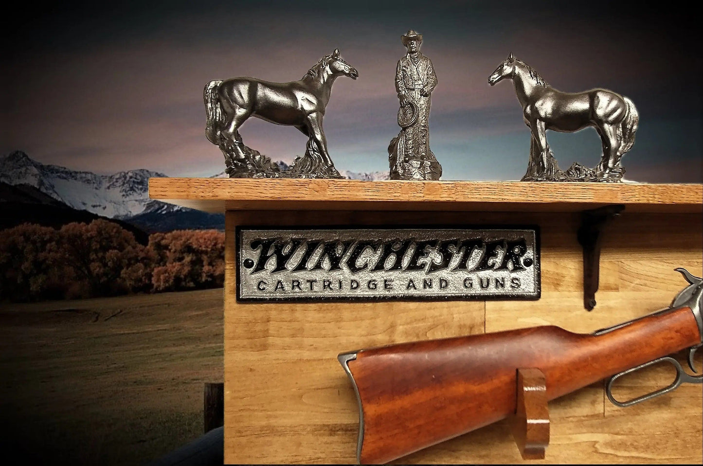 Walker Wood Gifts Gun Display Traditional Winchester Aspen Lever Action Rifle Shelf Wall Display Collector Decor Gift