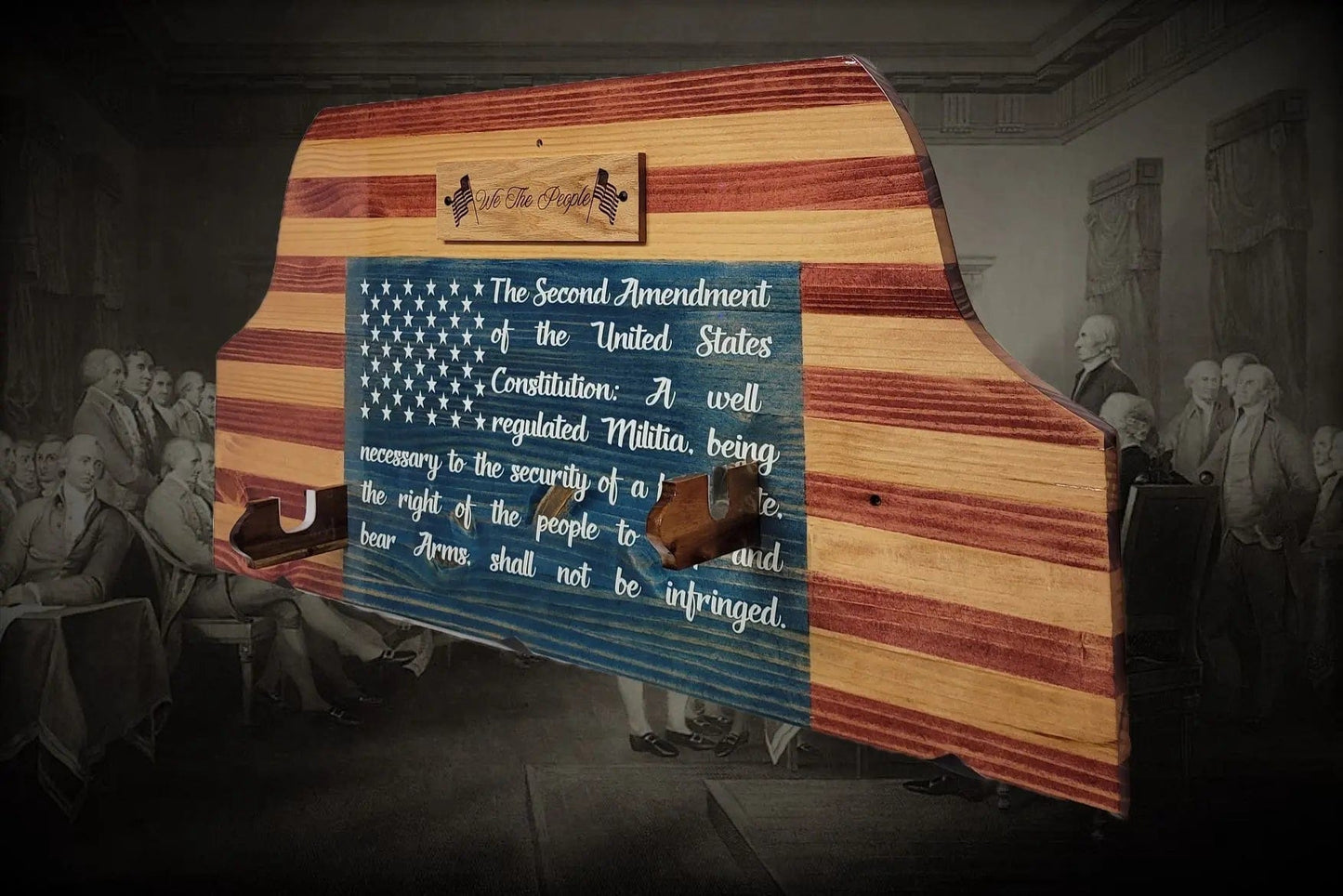 Walker Wood Gifts Gun Display Unique Old Glory We The People Lever Action Knotty Pine Rifle Display Collectors Gift