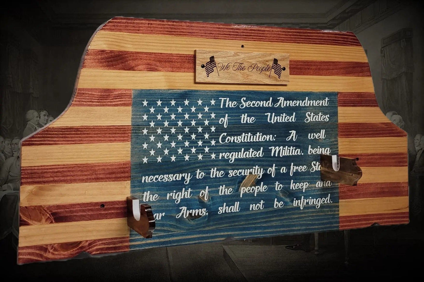 Walker Wood Gifts Gun Display Unique Old Glory We The People Lever Action Knotty Pine Rifle Display Collectors Gift