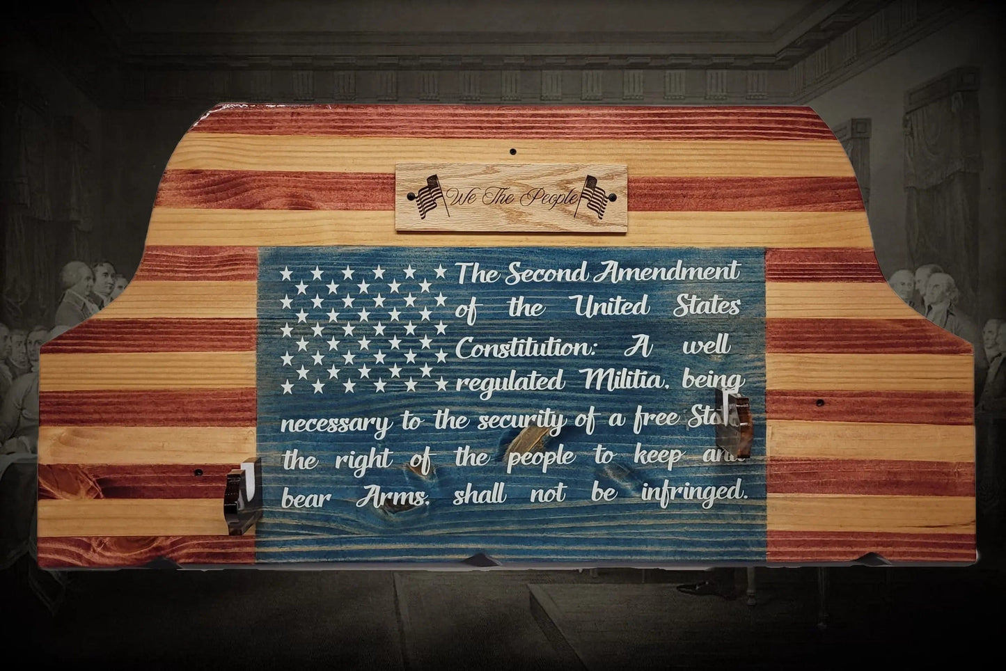 Walker Wood Gifts Gun Display Unique Old Glory We The People Lever Action Knotty Pine Rifle Display Collectors Gift