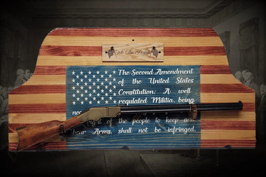Walker Wood Gifts Gun Display Unique Old Glory We The People Lever Action Knotty Pine Rifle Display Collectors Gift