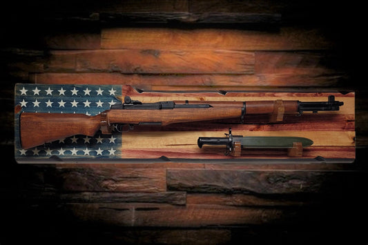 Walker Wood Gifts Gun Display Vintage Rustic 48 Star Flag M1 Garand Rifle and Bayonet Wall Display Patriot Soldier American Decor Collectors Gift