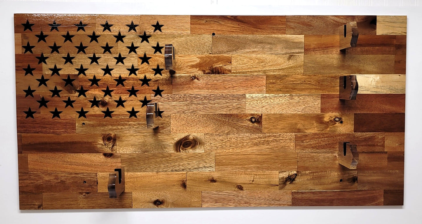 Walker Wood Gifts gun rack 50 Black Star Flag 3 Place Lever Action Rifle Cabin Acacia Display Collector Gift