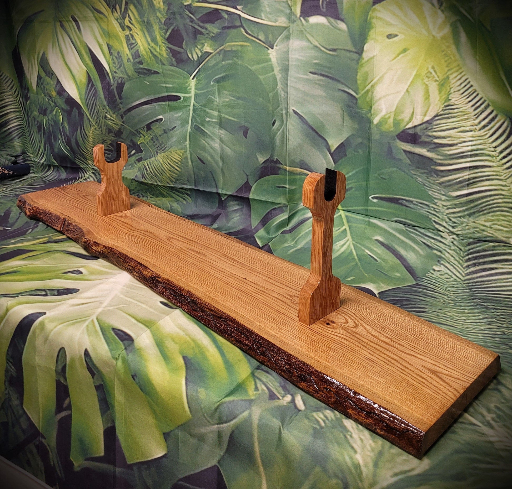 Walker Wood Gifts gun rack Beautiful Rustic Live Edge Oak Lever Action Rifle Stand Display Mantel Collector Gift