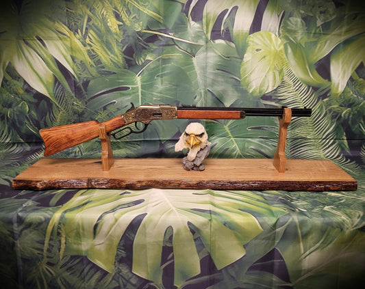 Walker Wood Gifts gun rack Beautiful Rustic Live Edge Oak Lever Action Rifle Stand Display Mantel Collector Gift