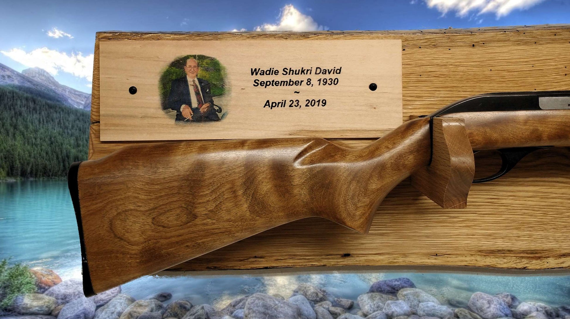 Walker Wood Gifts gun rack Custom Live Edge Oak Single Barrell Shotgun Display