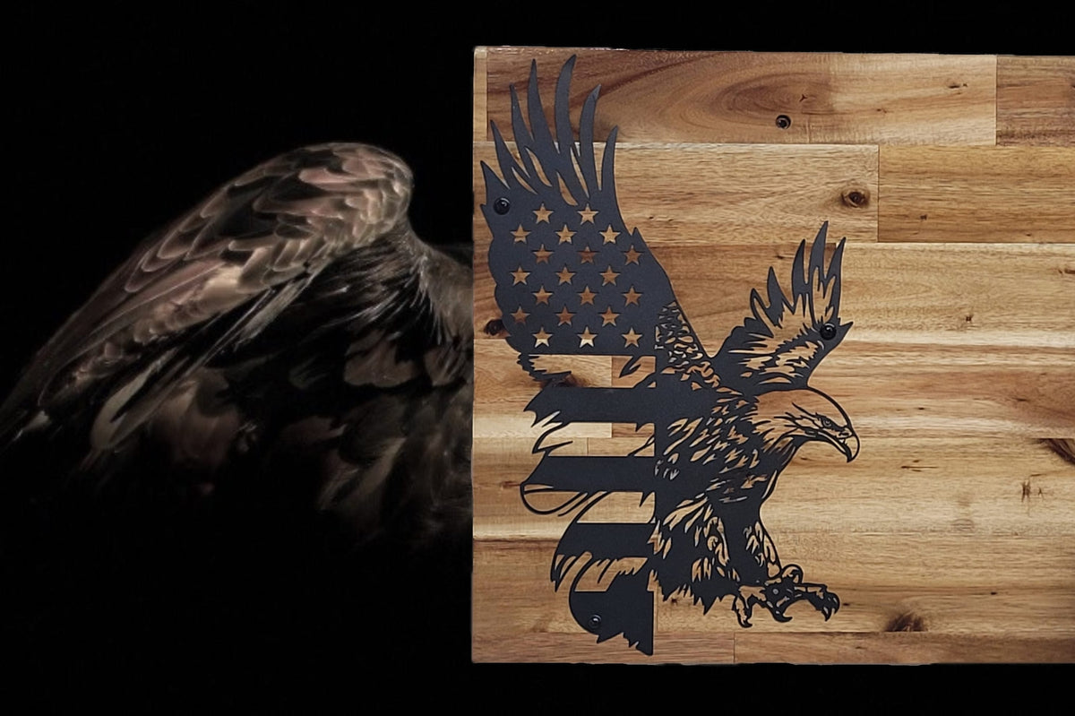 Walker Wood Gifts gun rack Handcrafted 2-Place Lever Action Rifle Wall Display | Acacia Wood & Eagle Flag