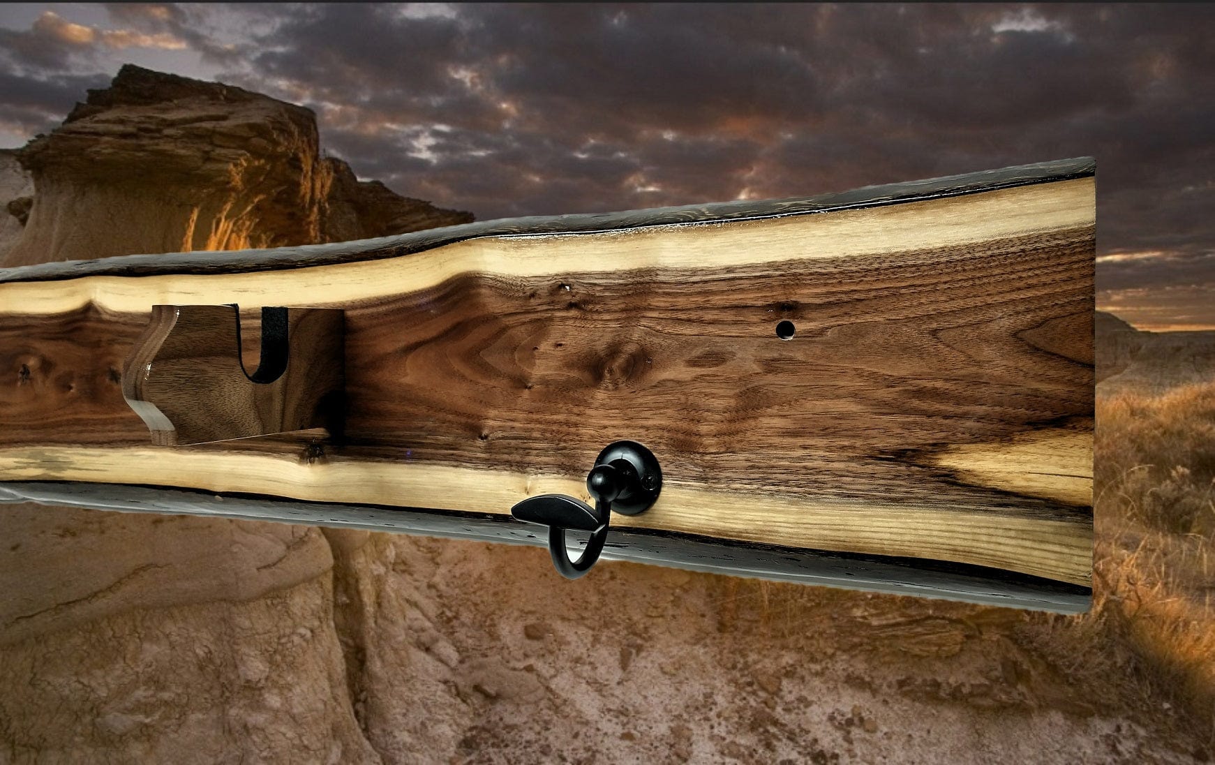 Walker Wood Gifts gun rack Live Edge Beautifully Rustic Black Walnut Vintage Kentucky Long Gun Musket Rifle Display Powder Horn Unique Gift