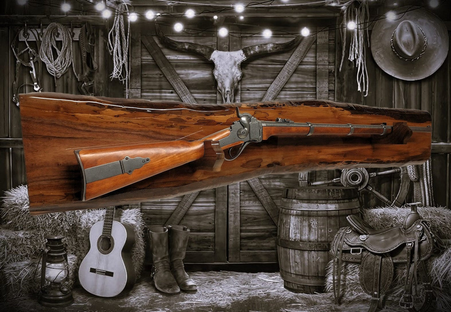 Walker Wood Gifts gun rack Live Edge Rustic Beautiful Walnut Vintage Muzzleloader, Sharps, M1 Rifle Display Rack Collectors Gift