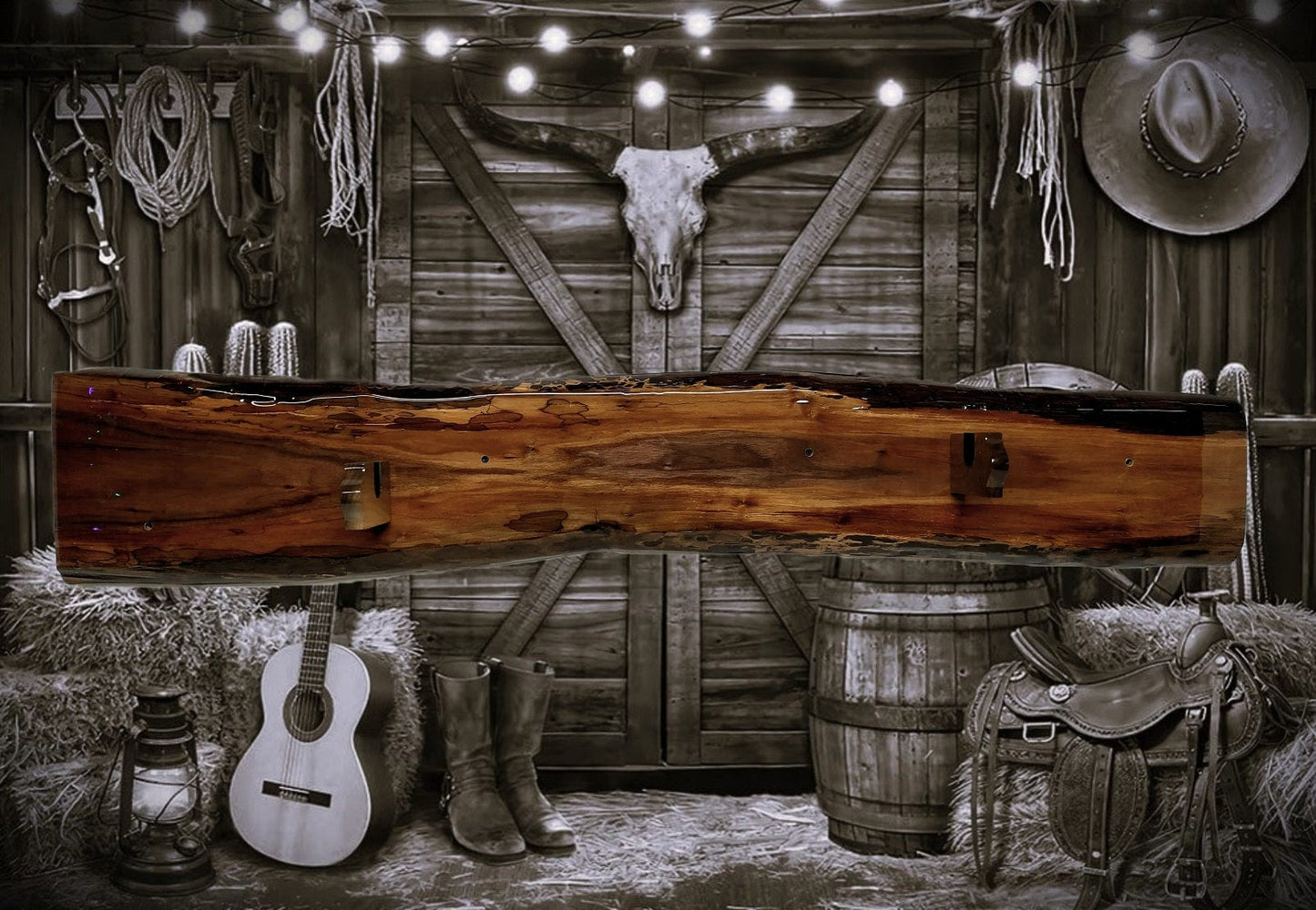 Walker Wood Gifts gun rack Live Edge Rustic Beautiful Walnut Vintage Muzzleloader, Sharps, M1 Rifle Display Rack Collectors Gift