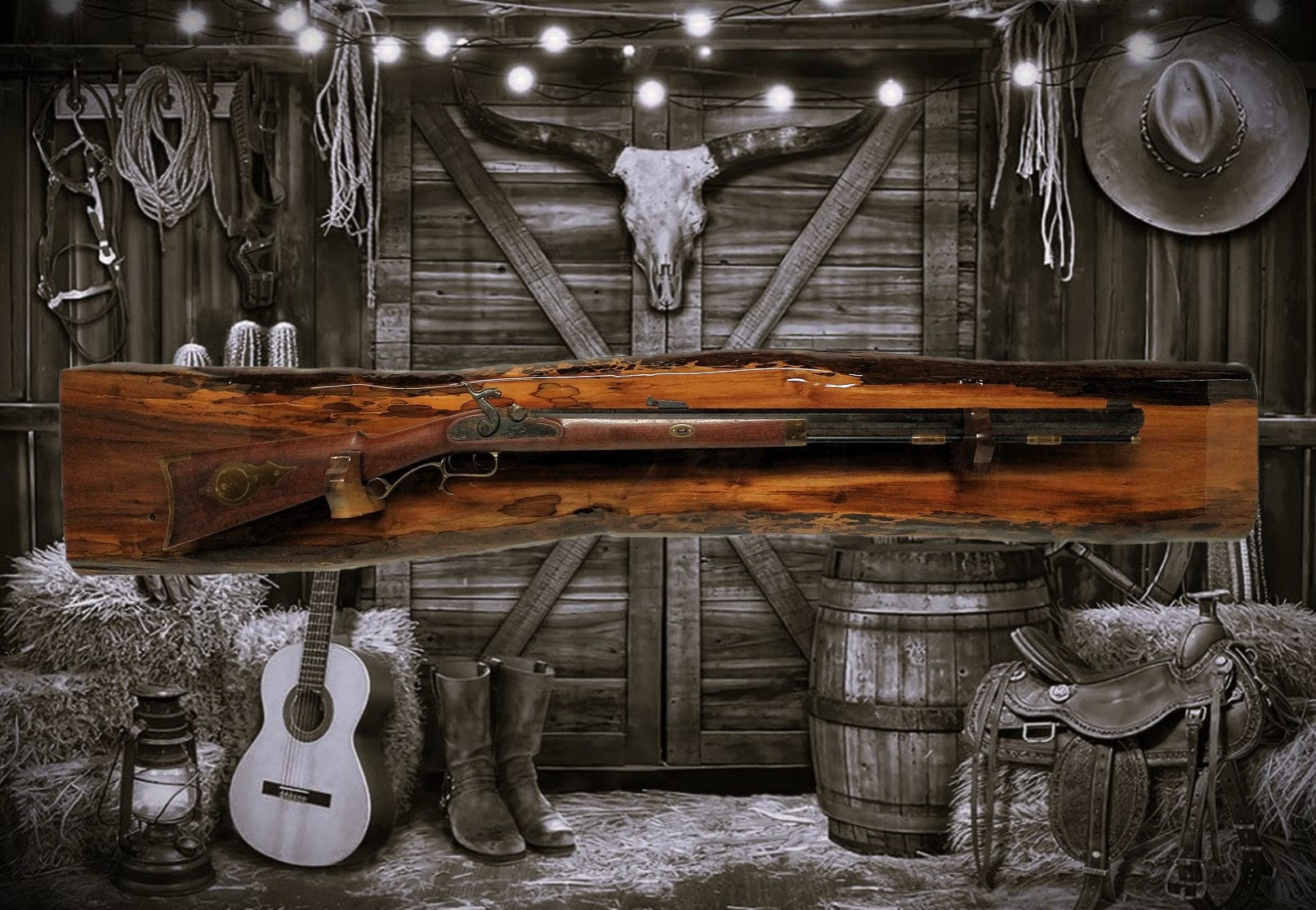 Walker Wood Gifts gun rack Live Edge Rustic Beautiful Walnut Vintage Muzzleloader, Sharps, M1 Rifle Display Rack Collectors Gift