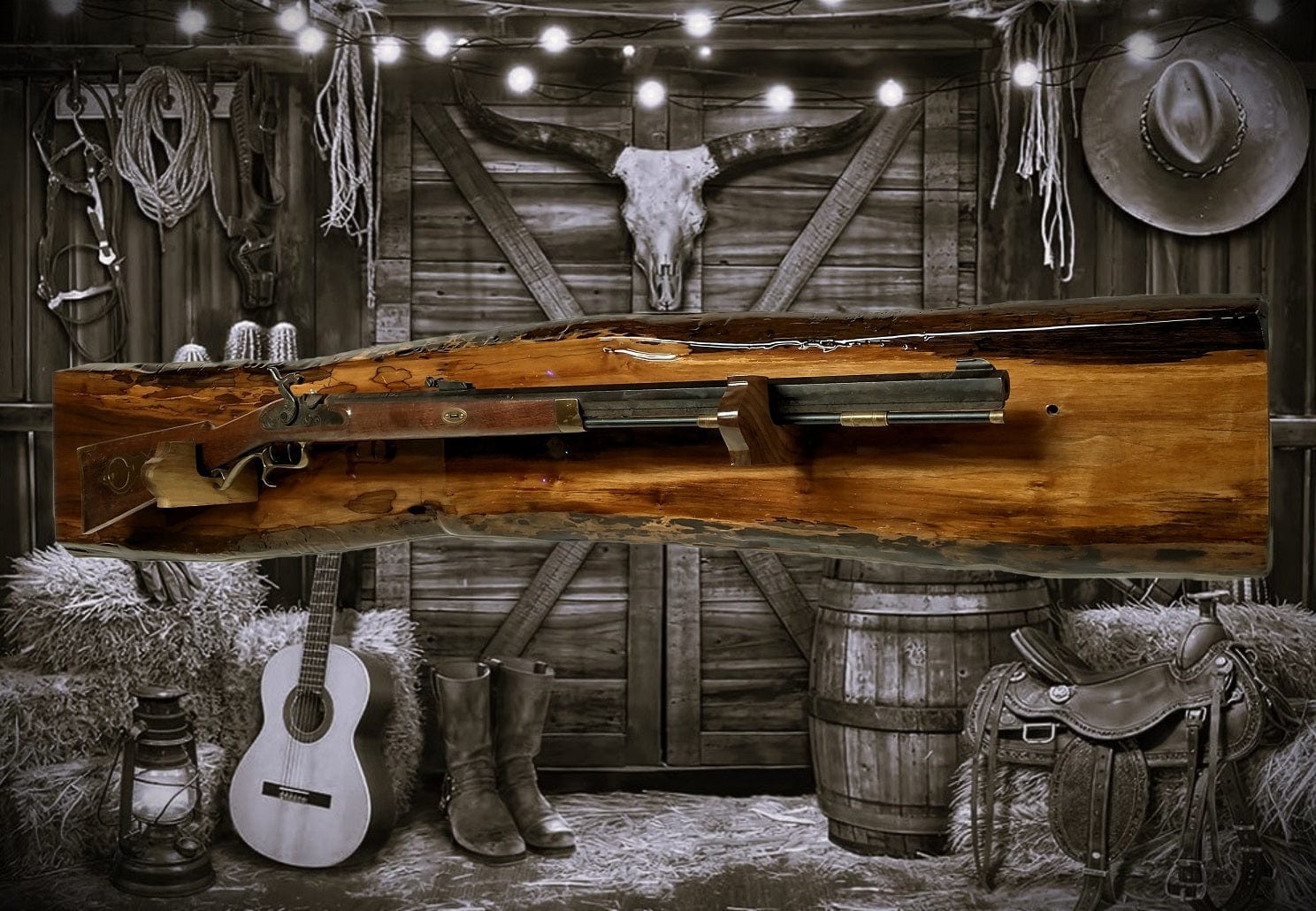 Walker Wood Gifts gun rack Live Edge Rustic Beautiful Walnut Vintage Muzzleloader, Sharps, M1 Rifle Display Rack Collectors Gift