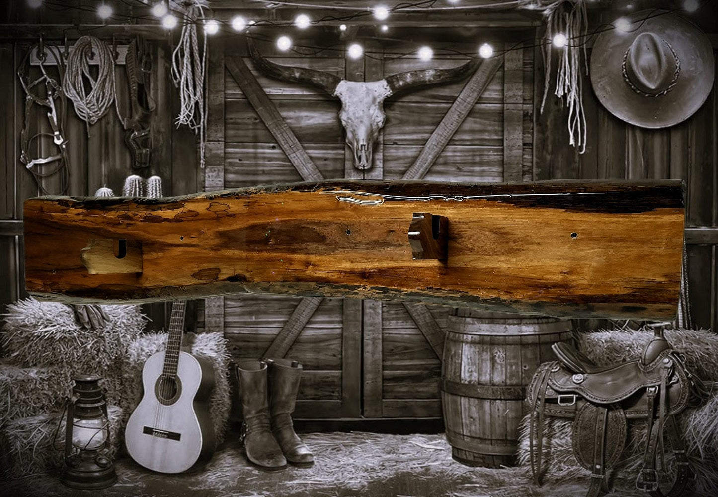 Walker Wood Gifts gun rack Live Edge Rustic Beautiful Walnut Vintage Muzzleloader, Sharps, M1 Rifle Display Rack Collectors Gift