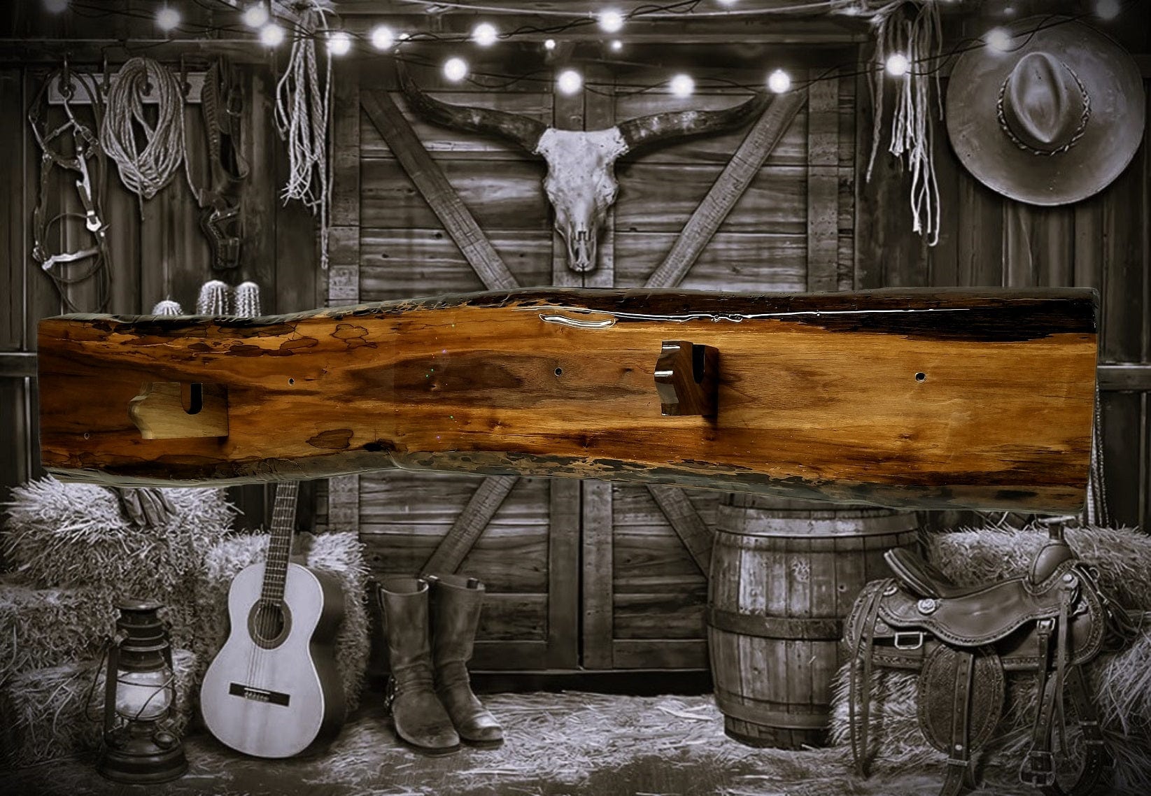 Walker Wood Gifts gun rack Live Edge Rustic Beautiful Walnut Vintage Muzzleloader, Sharps, M1 Rifle Display Rack Collectors Gift