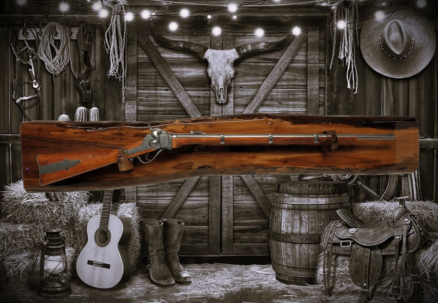 Walker Wood Gifts gun rack Live Edge Rustic Beautiful Walnut Vintage Muzzleloader, Sharps, M1 Rifle Display Rack Collectors Gift