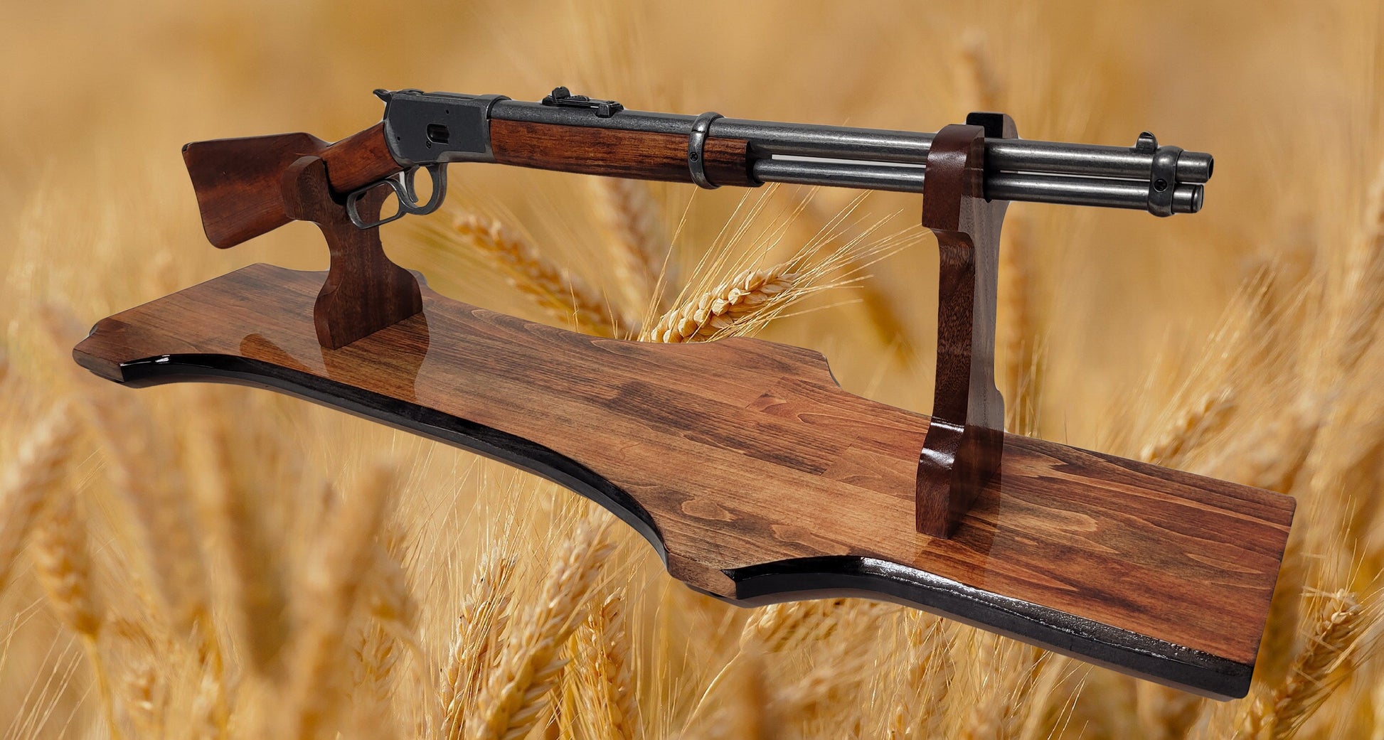 Rustic Aspen Lever Action Rifle Stand Rosewood Finish with Mahogany Collector Gift Walker Wood Gifts