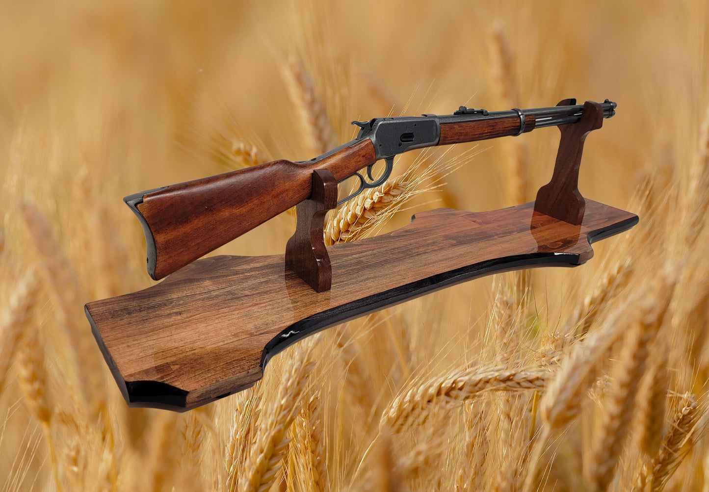 Rustic Aspen Lever Action Rifle Stand Rosewood Finish with Mahogany Collector Gift Walker Wood Gifts