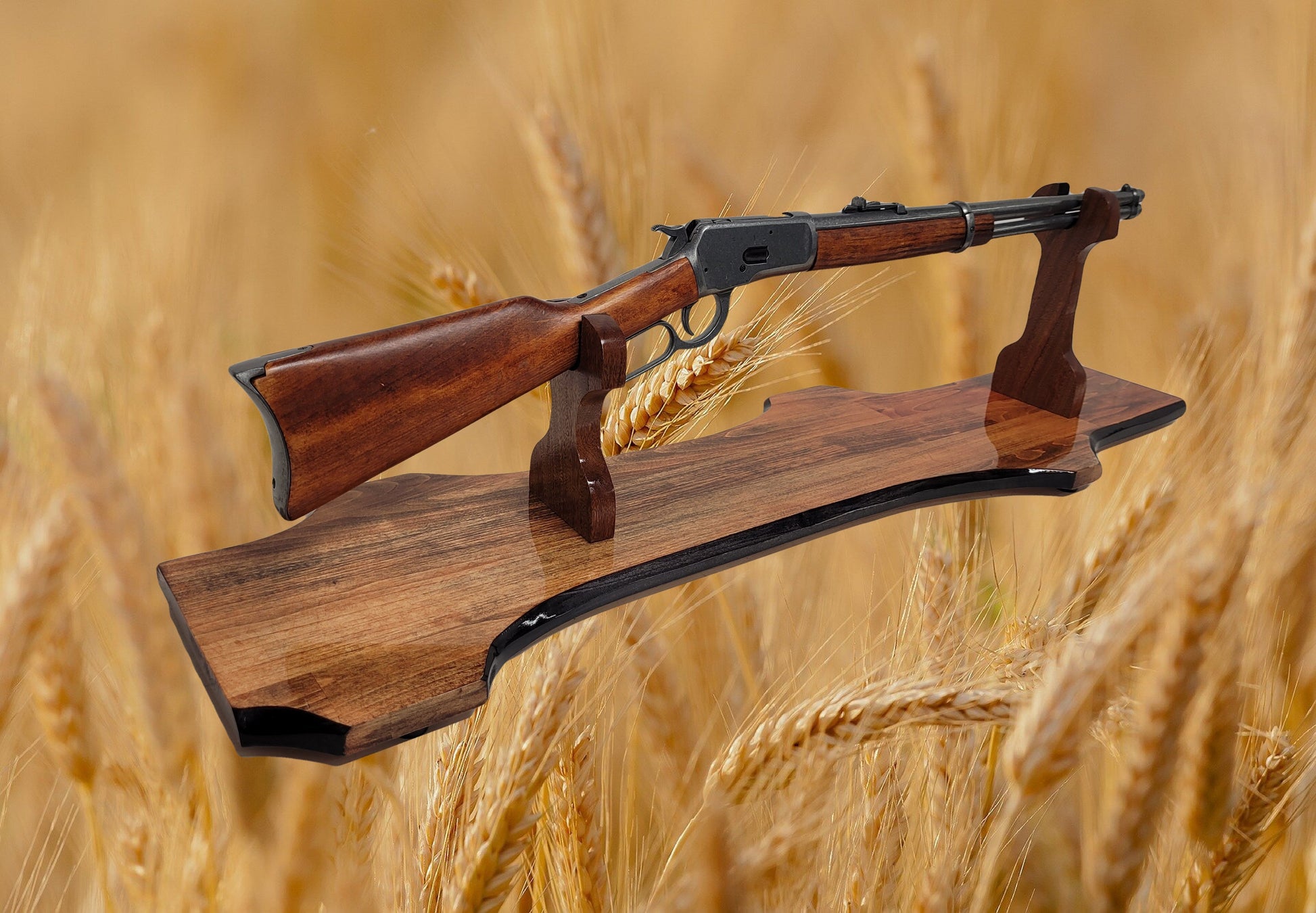 Rustic Aspen Lever Action Rifle Stand Rosewood Finish with Mahogany Collector Gift Walker Wood Gifts