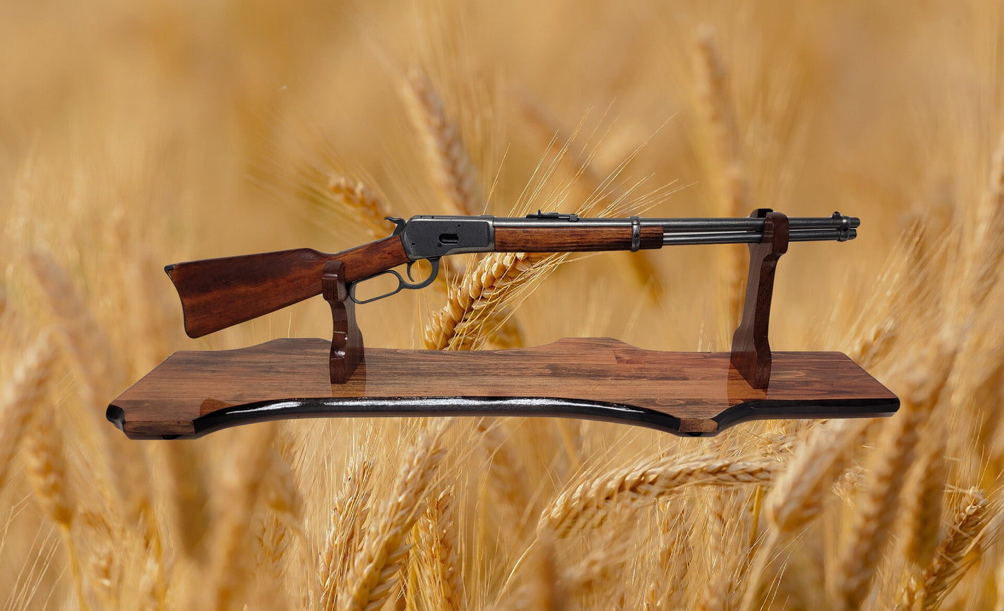 Rustic Aspen Lever Action Rifle Stand Rosewood Finish with Mahogany Collector Gift Walker Wood Gifts