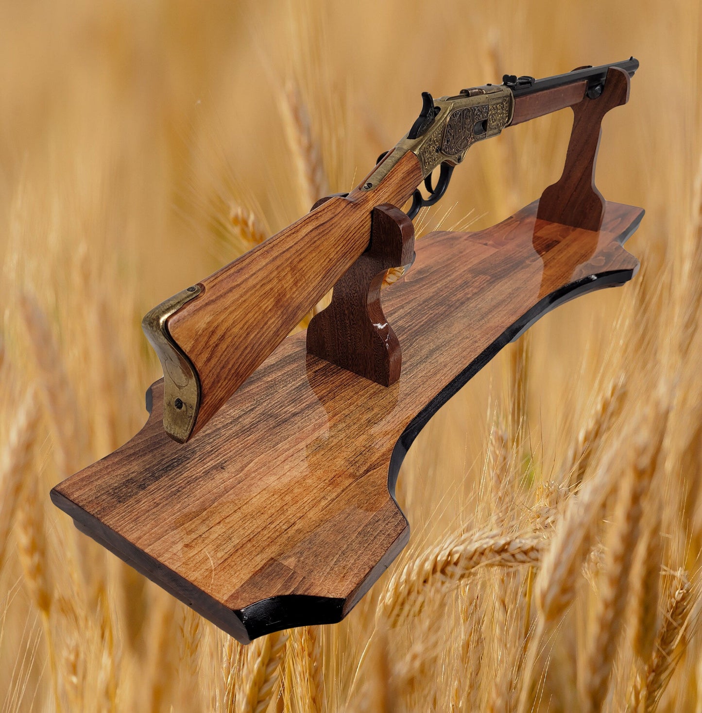 Rustic Aspen Lever Action Rifle Stand Rosewood Finish with Mahogany Collector Gift Walker Wood Gifts