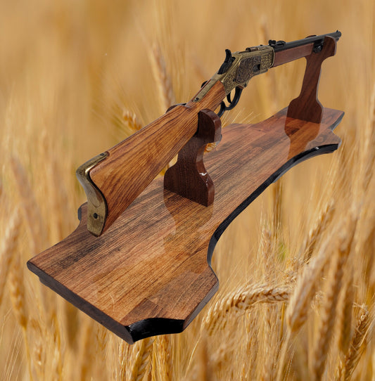 Rustic Aspen Lever Action Rifle Stand Rosewood Finish with Mahogany Collector Gift Walker Wood Gifts
