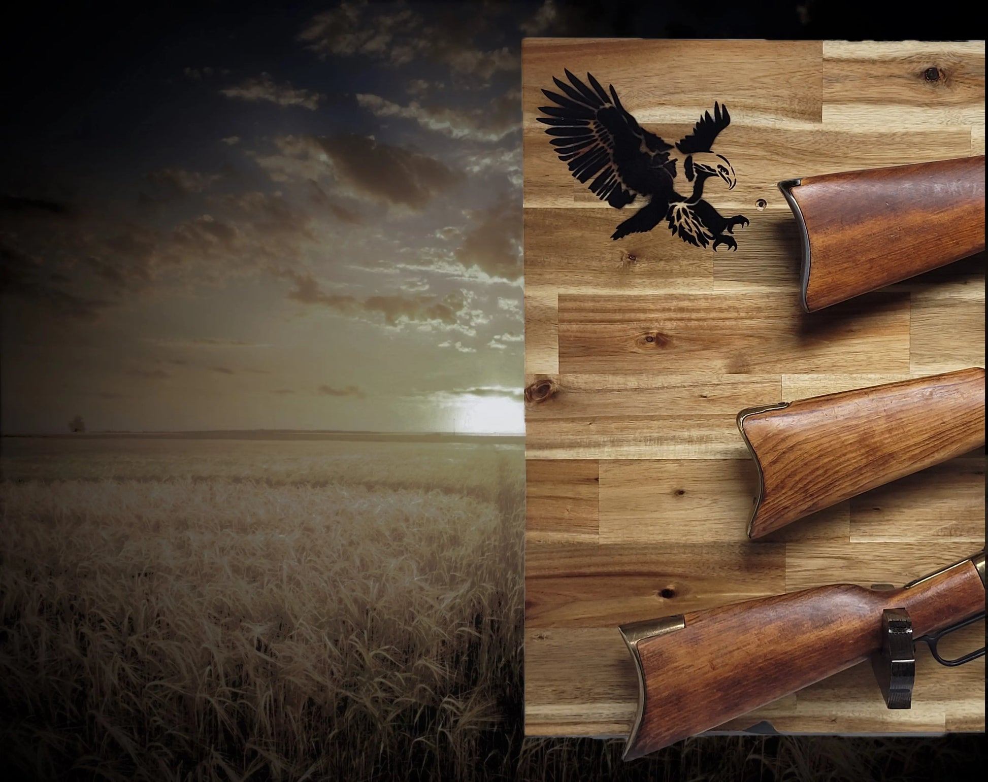 Walker Wood Gifts gun rack Rustic Cabin Acacia Striking Eagle 3 Place Lever Action Gun Rifle Display Collector Gift