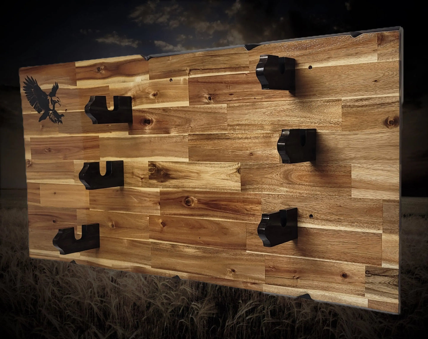 Walker Wood Gifts gun rack Rustic Cabin Acacia Striking Eagle 3 Place Lever Action Gun Rifle Display Collector Gift