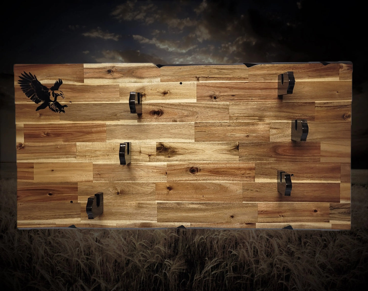 Walker Wood Gifts gun rack Rustic Cabin Acacia Striking Eagle 3 Place Lever Action Gun Rifle Display Collector Gift