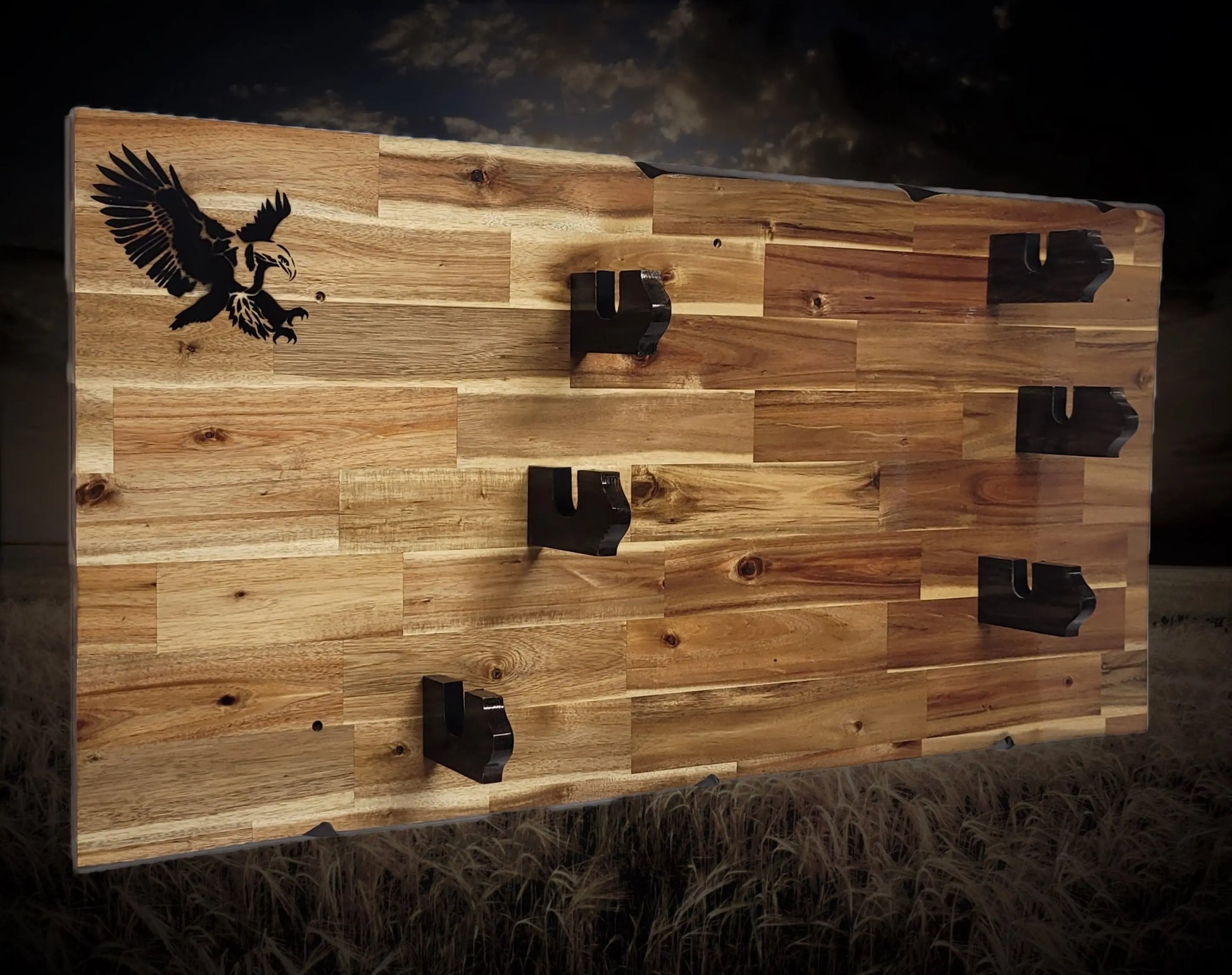 Walker Wood Gifts gun rack Rustic Cabin Acacia Striking Eagle 3 Place Lever Action Gun Rifle Display Collector Gift