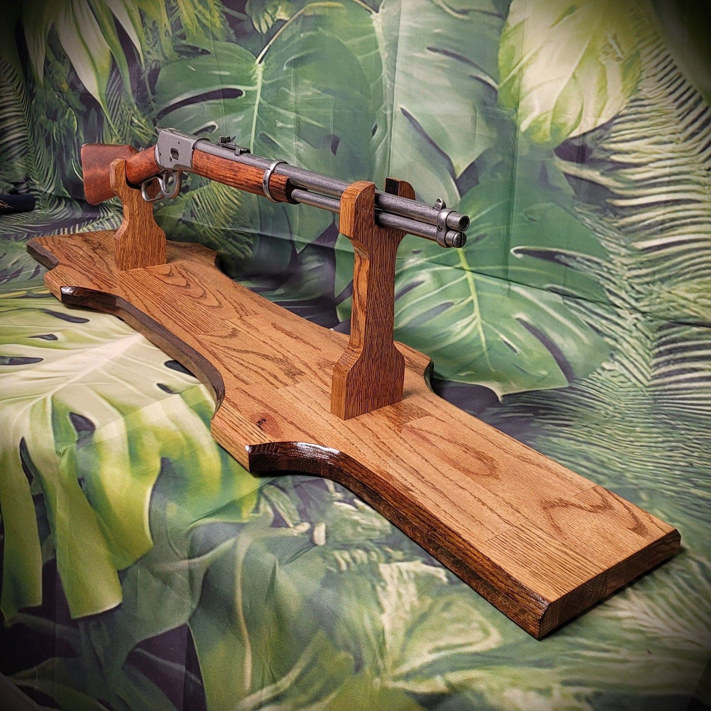 Walker Wood Gifts gun rack Rustic Faux Live Edge Oak Lever Action Rifle Stand Display Mantel Collector Gift