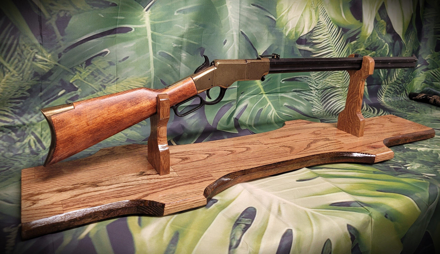 Walker Wood Gifts gun rack Rustic Faux Live Edge Oak Lever Action Rifle Stand Display Mantel Collector Gift