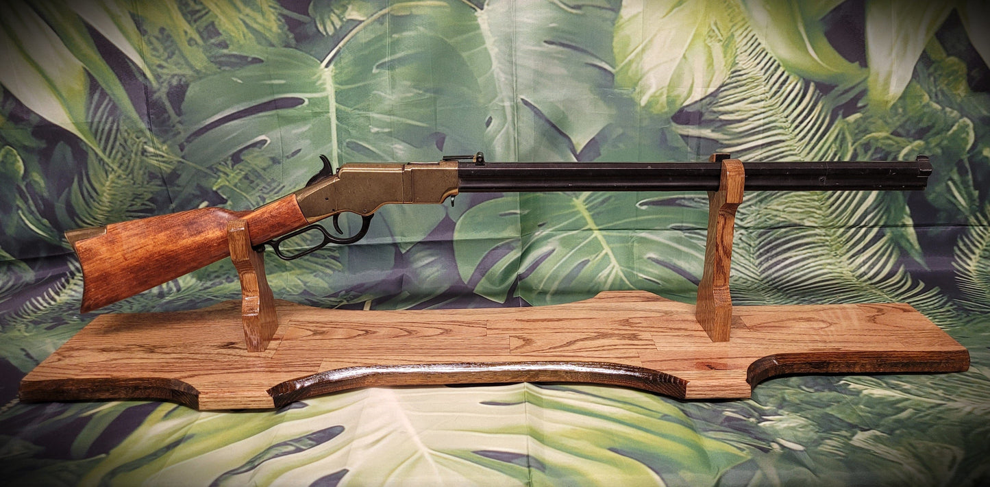 Walker Wood Gifts gun rack Rustic Faux Live Edge Oak Lever Action Rifle Stand Display Mantel Collector Gift